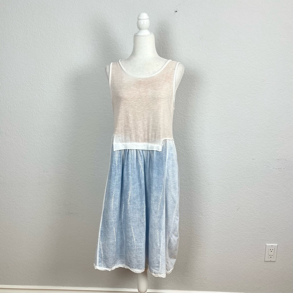 Vasna Cotton Linen Blend Ombre' Blue Midi Dress Size M - Picture 3 of 8